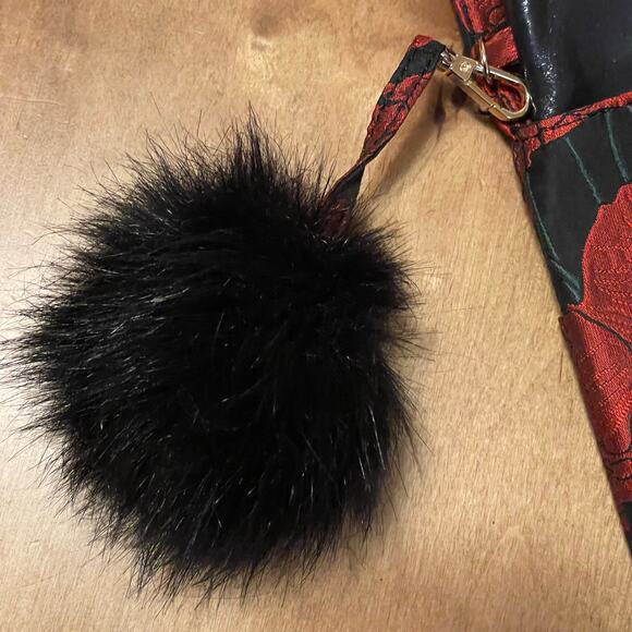 Anthropologie Monserat de Lucca Floral Poppy Envelope Clutch Fur Pom Pon - Picture 6 of 12